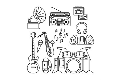 Music instruments thin line icons