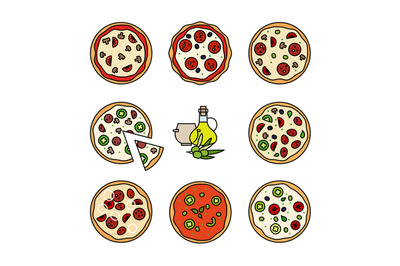 Different pizza line icons