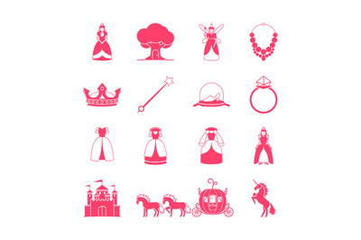 Princess fairytale icon set