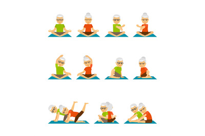 Old people yoga icons