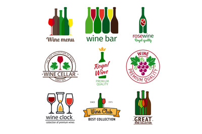 Wine shop logos set