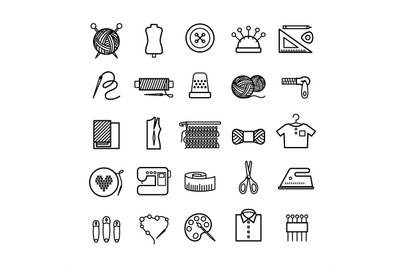 Knitting, sewing and needlework icons