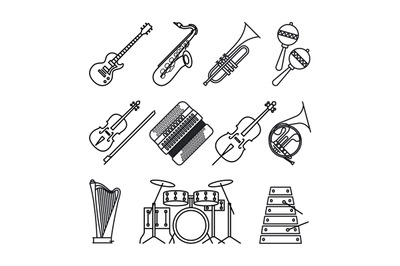 Musical instruments thin line icons