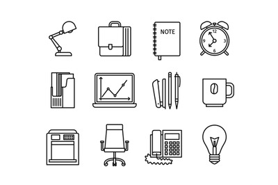 Business and office thin line icons