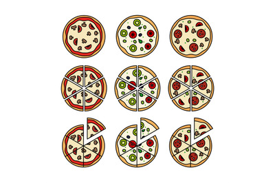 Pizza with pizza slices icons