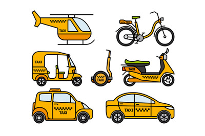 Taxi thin line icons