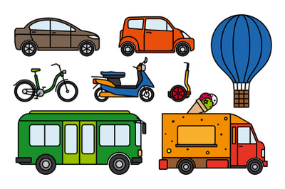 City transport flat linear icons set