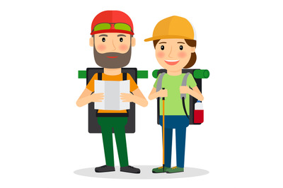 Hiking couple vector illustration