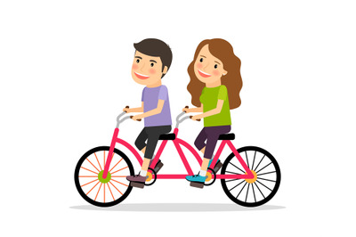 Couple riding tandem bicycle