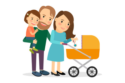 Family with baby in stroller