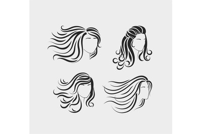 Female head silhouettes with long hair