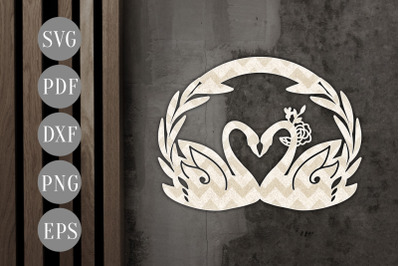 Customizable Swan Couple Papercut Template, Wedding Papercutting SVG