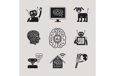 AI, Artificial Intelligence icons and signs