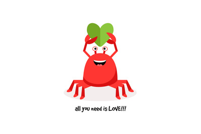 Cartoon crab in love with paper heart