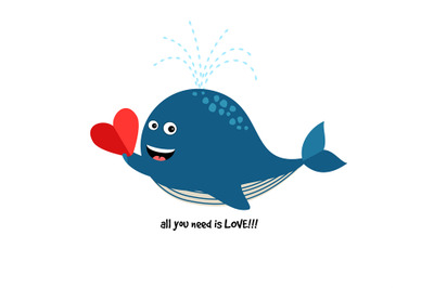 Cute Blue Whale with Heart