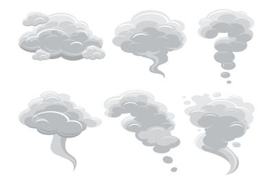 Cartoon smoking clouds and comic cumulus cloud vector collection