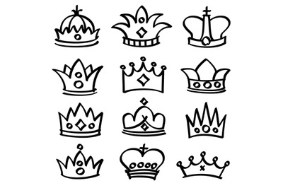 Luxury doodle queen crowns vector sketch collection