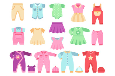 Colorful baby girl clothes vector set