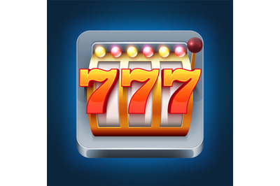 Casino vector smartphone game icon with 777 win slot machine