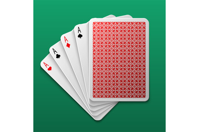 Four aces poker playing card on game table. Casino big win gamble vect