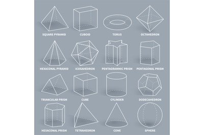 Abstract 3d math geometric outline shapes vector set