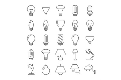 Lamp and light bulbs line icons collection