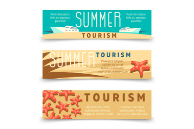 Summer tourism banner template with yacht and starfish