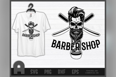 Barber Shirt I Barbershop Retro Skull T-Shirt -Haircut T Shirt Design