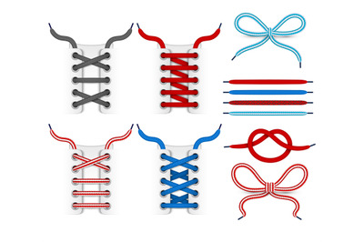 Shoelace tying vector icons