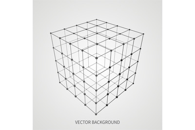 Cube 3d mesh wireframe. Web and data connection vector concept