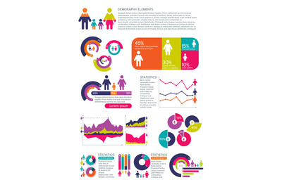 People population vector infographics with business charts, diagrams a