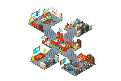 Corporate professional 3d office. Isometric business center floors int