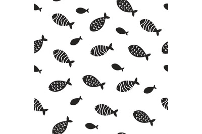 Swimming fish vector seamless pattern. Small silhouette fishes endless