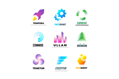 Business company vector logo set. Abstract modern geometric emblems wi