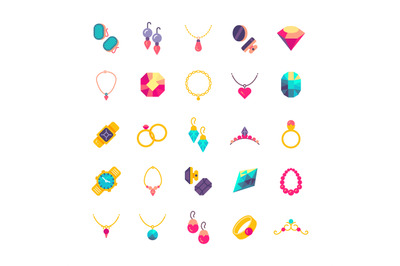 Luxury jewelry flat vector icons