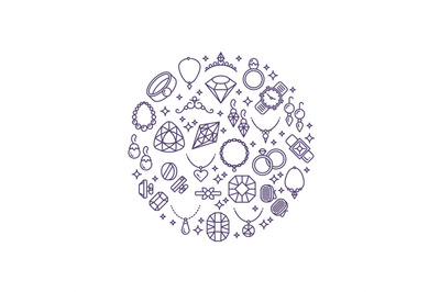 Jewelry and gemstones line vector icons. Luxury concept for jewelry st