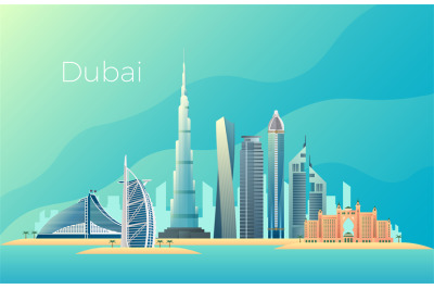 Dubai city landscape. Emirates architecture cityscape vector landmark