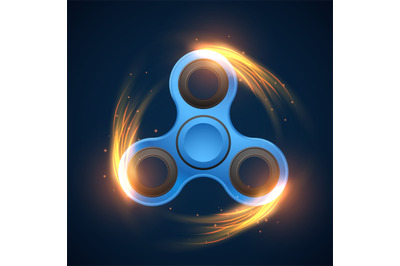 Fidget spinner with neon light spinning effect vector illustration