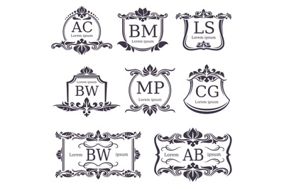 Luxury logo monograms with decorative ornament elements and letters. V