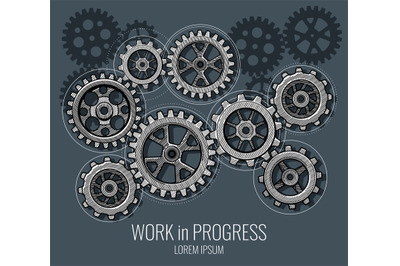 Business teamwork and communication vector concept with hand drawn gea