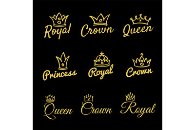 Sketch queen crowns and hand drawn princess diadem vector beauty and f