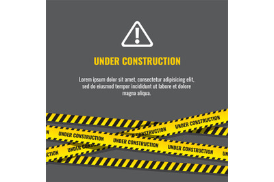 Under construction website page with black and yellow striped borders