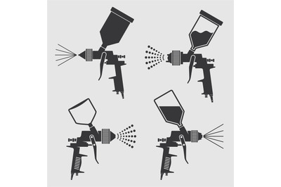 Auto body industrial painting spray gun vector icons