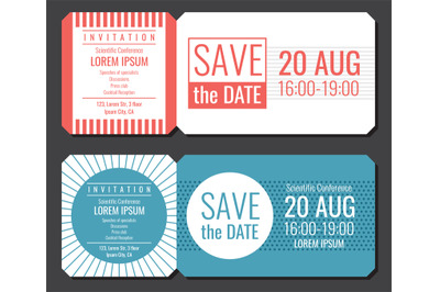 Save the date minimalist invitation ticket vector design. Wedding card