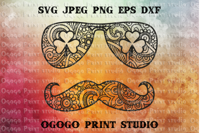St Patrick&#039;s Mustache svg, Shamrock Svg, Zentangle SVG