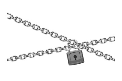 Padlock and steel chain. Finance security and computer safety vector c