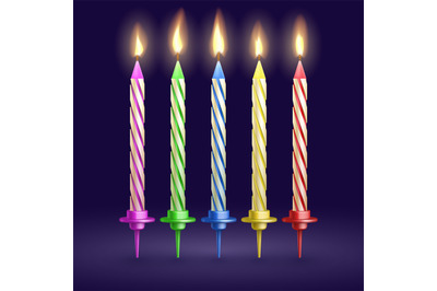 Burned birthday party and xmas candles isolated. 3d realistic vector i