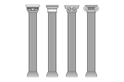 Greek and roman architecture classic stone colomns. Outline vector ill