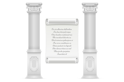 Antique roman architecture design with marble stone colomns and text o