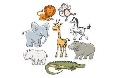 Cartoon safari and jungle animals